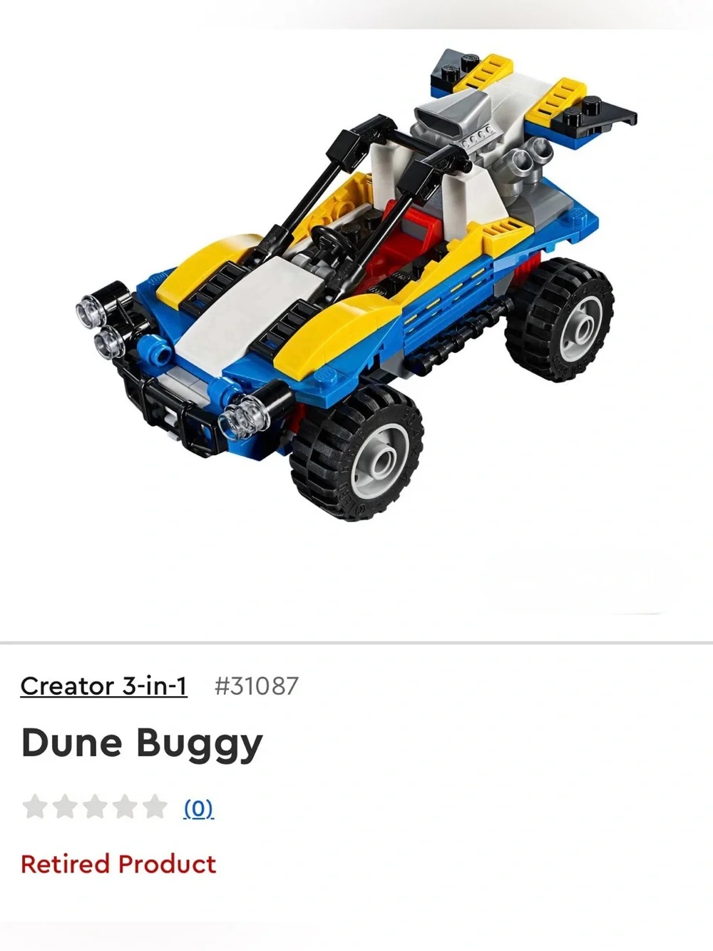 Lego  - Dune Buggy Set #31087 ** Assembled & Glued**